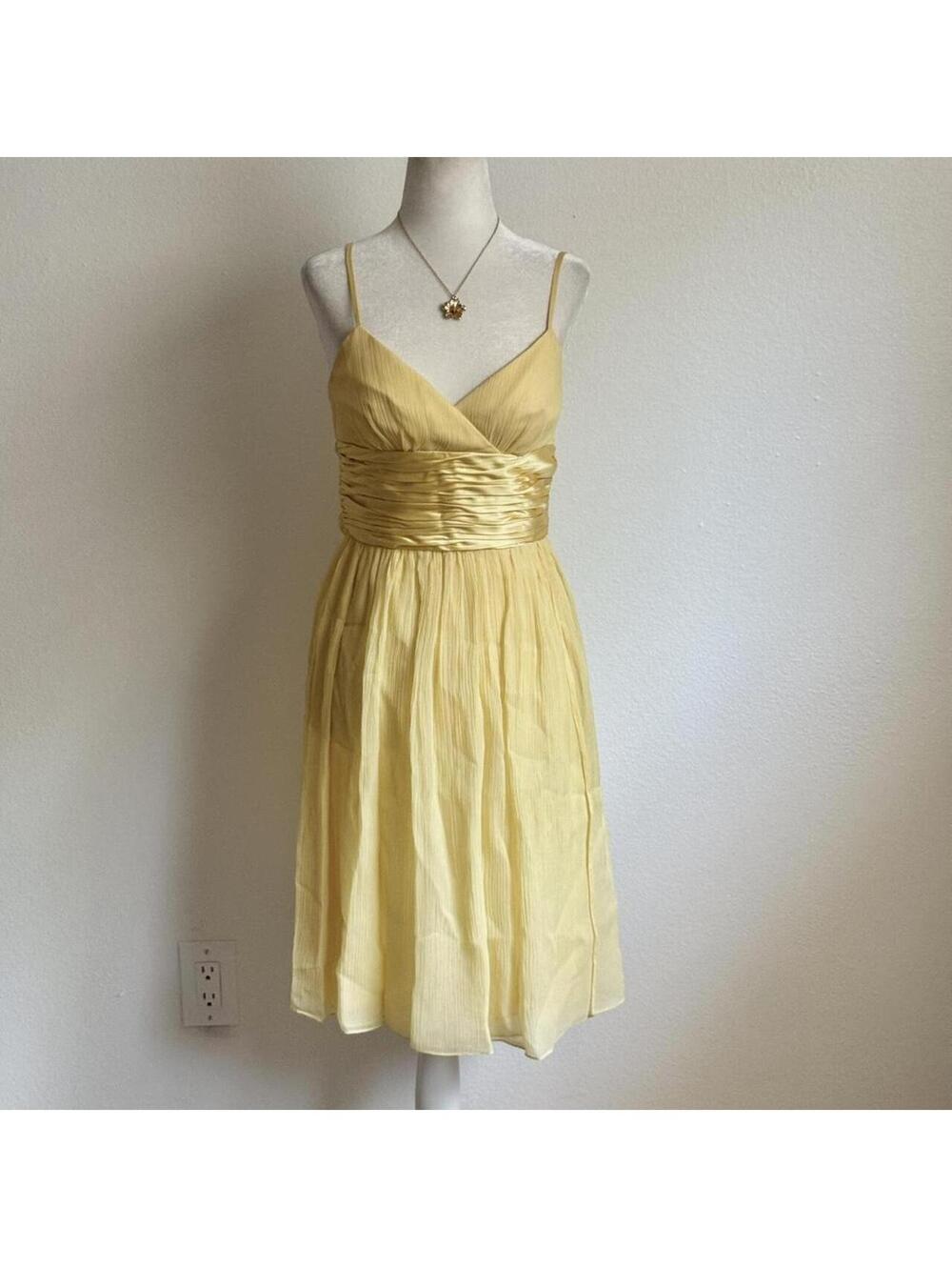 ੈ✩‧₊˚y2k pale yellow 100% silk waist tie dress
